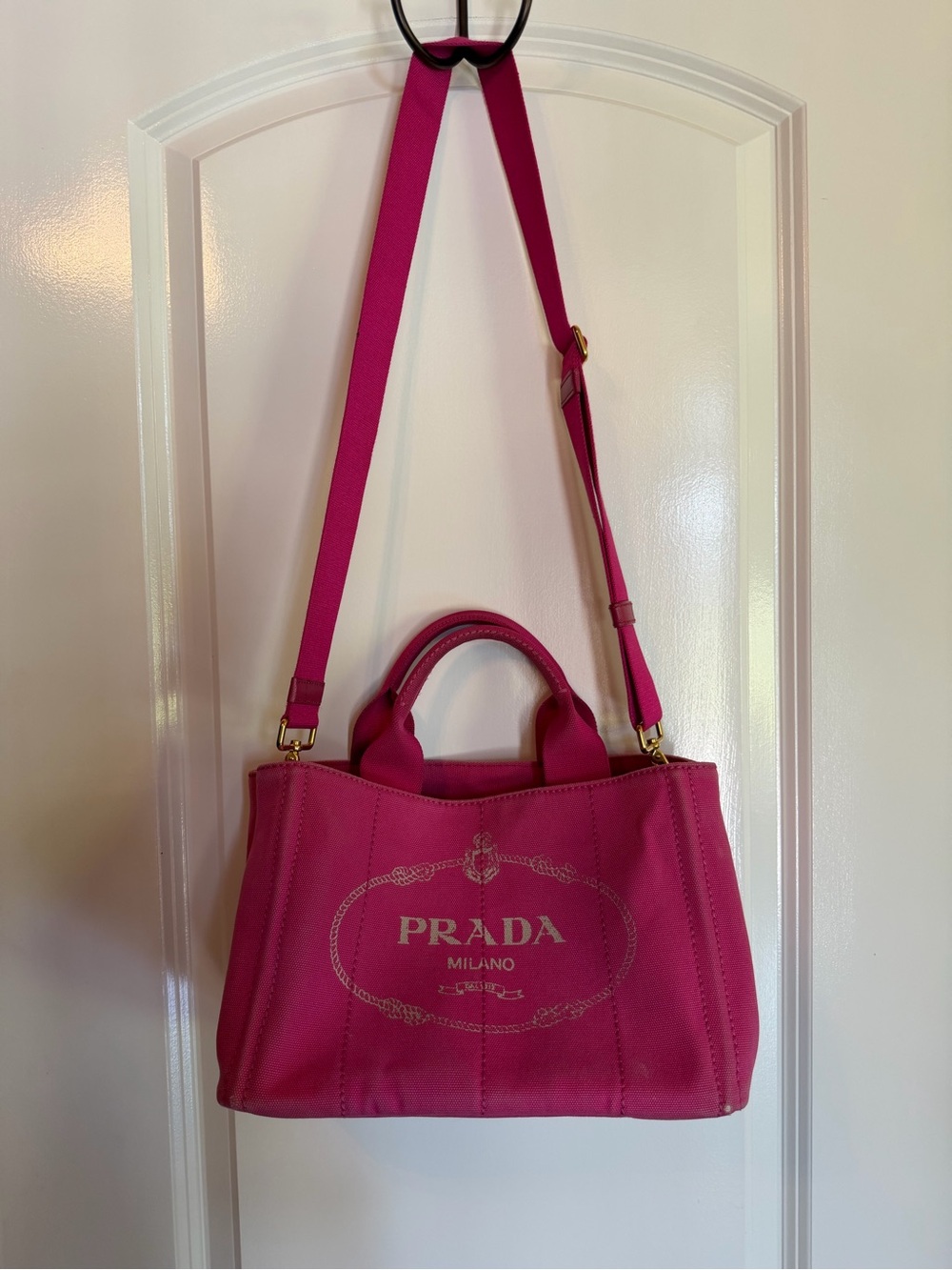 Prada Hot Pink Canvas Logo Tote - Picture 12 of 12